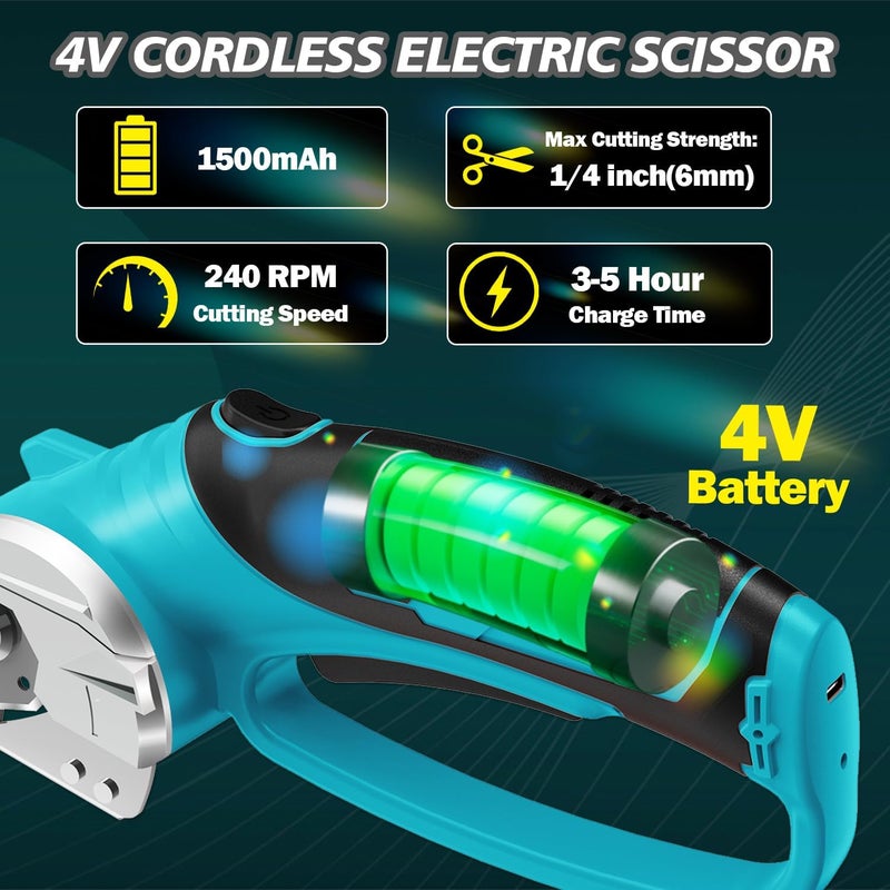 Mershca Cordless Electric Scissors, 4V Rechargeable Box Cutter & Cardboard Cutter with Titanium Blade, LED Light, Safety Lock - Rotary Cutter for Fabric, Leather, Carpet, Plastic, Crafting, Sewing(Turquoise) - Image 3